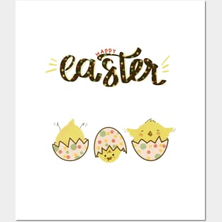 Happy Easter funny chicks in eggs Posters and Art